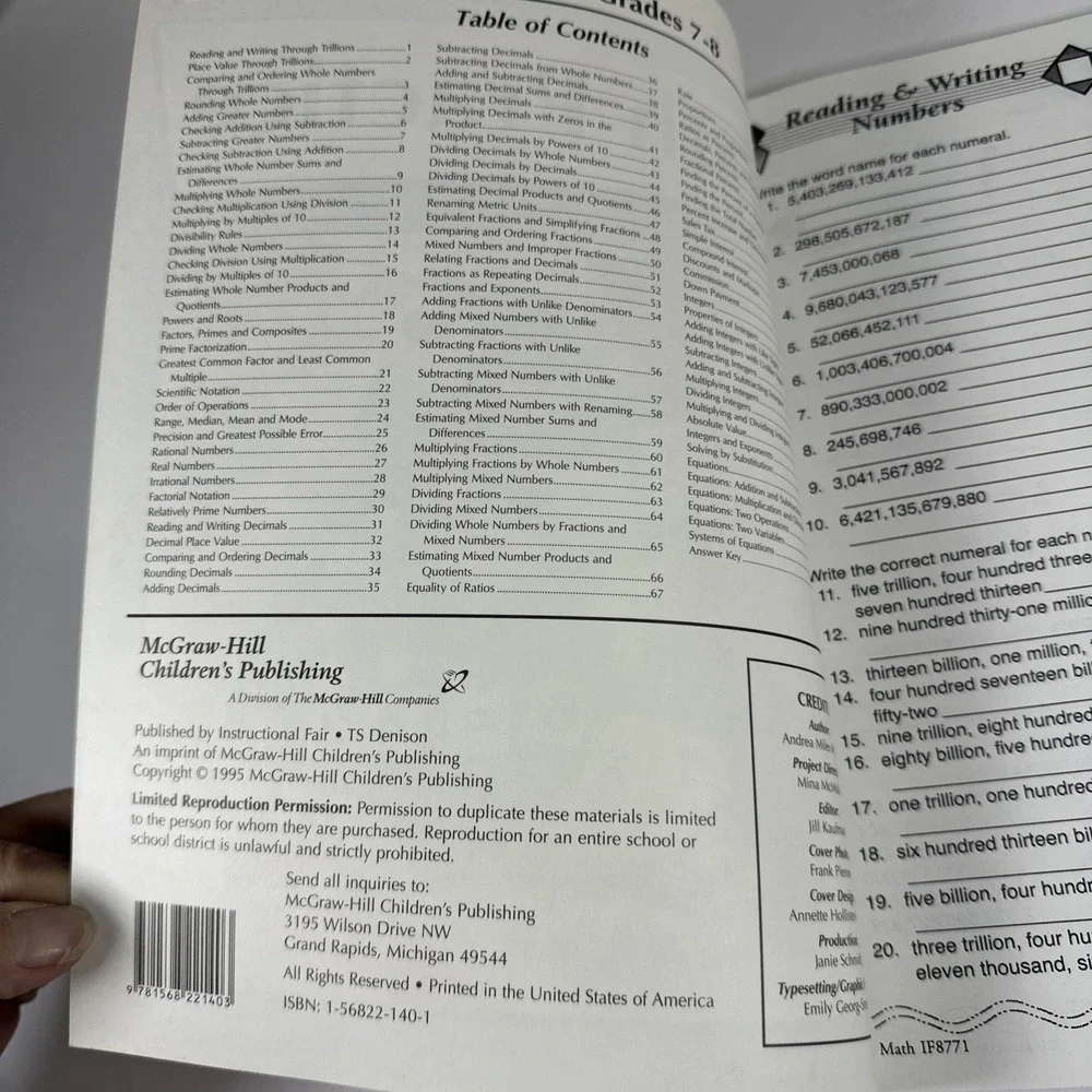 Math Practice Grades 7-8 The 100 SeriesTM Paperback Unused